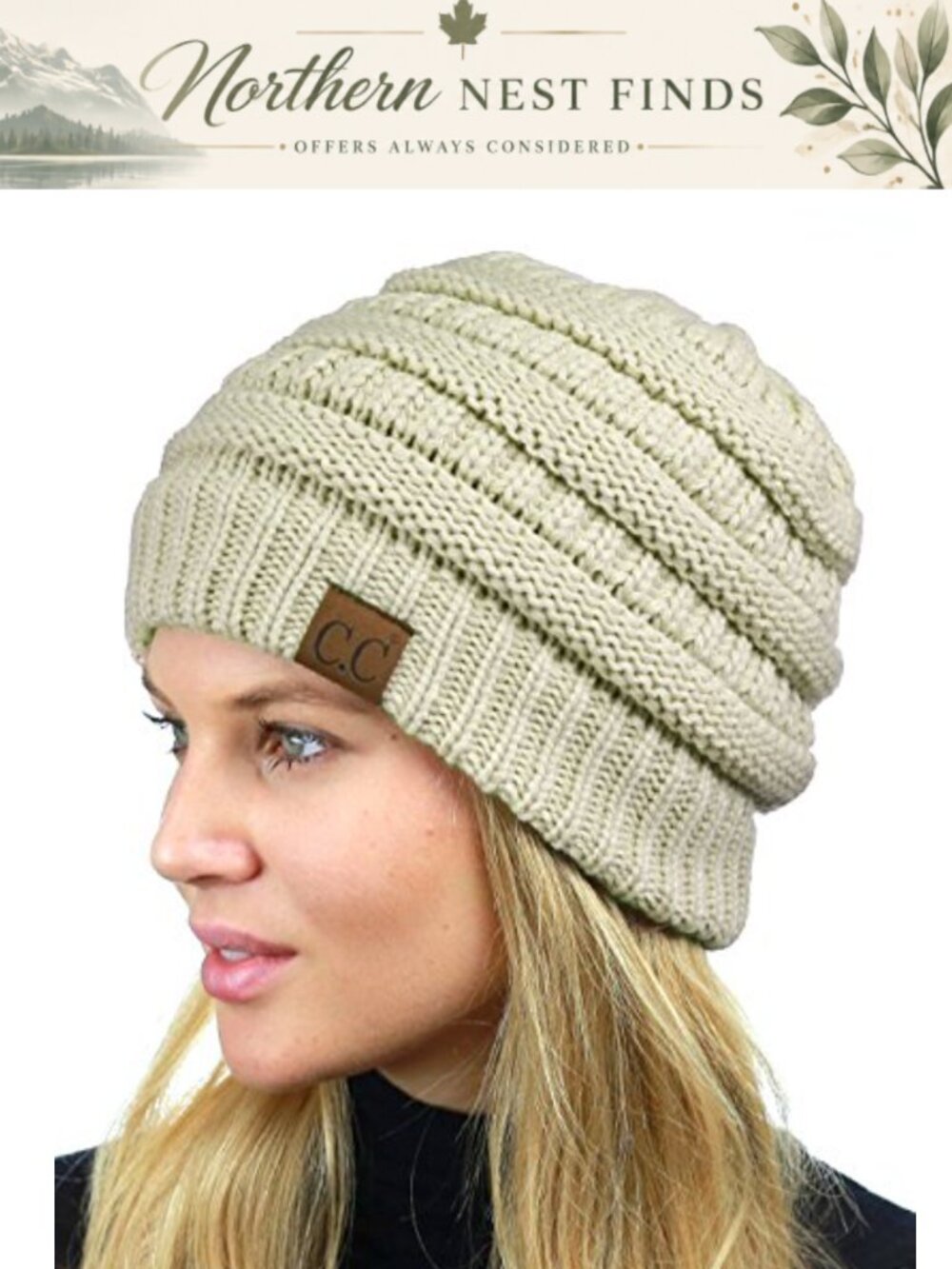 Cable Knit Beanie with Sherpa Fleece Lining - Warm Winter Hat